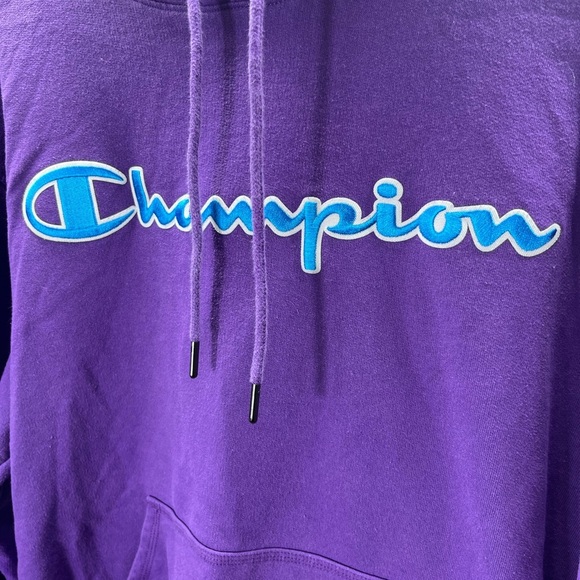 Champion Embroidered Spellout Hoodie Sweatshirt Mens M Purple Activewear 2401 - Picture 2 of 8